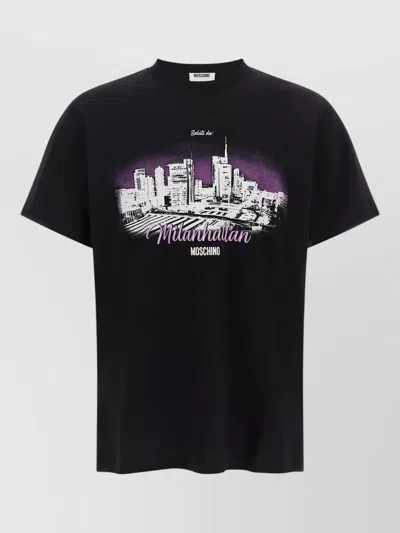 Moschino Milanhattan Crew Neck Graphic Print T-shirt In Black