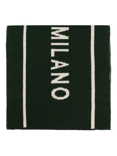 Moschino Milano-logo Scarf In Green
