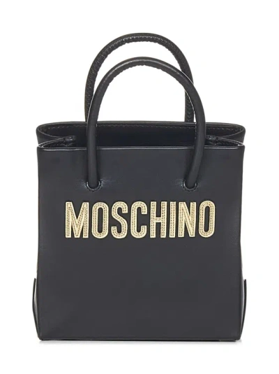Moschino Mini Black Calf Leather Handbag In Grey