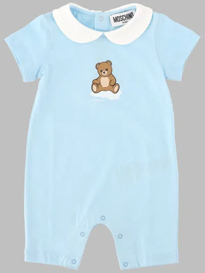 Moschino Mini Cotton Romper Set For Baby In Blue