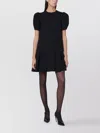 Moschino Twill Dress With Pleated Skirt And Puff Sleeves In Black