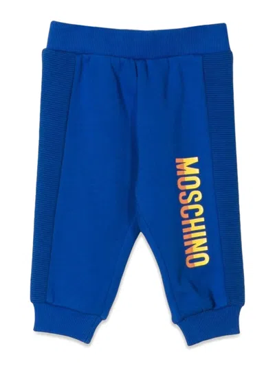 Moschino Mini Logo-embroidered Cotton Jogging Trousers In Blue