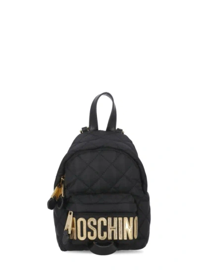 Moschino Mini Quilted Backpack With Logo In Black