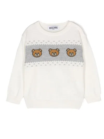 Moschino Mini Teddy Bears Crew Neck Pullover In White