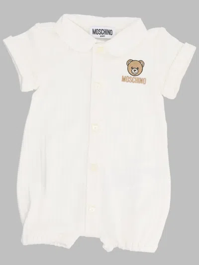 Moschino Mini Unisex Cotton Jumpsuit With Gift Box In White
