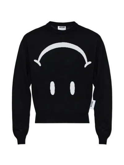 Moschino Minimalist Black Wool Sweater With Graphic Design