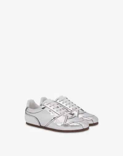 Moschino Mirror Effect Sneakers In Silver