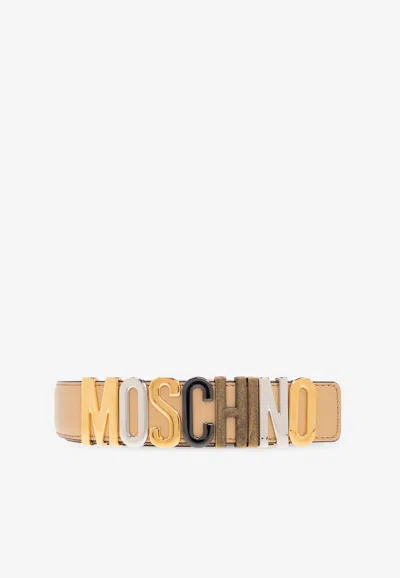 Moschino Mixed Lettering Logo Calfskin Belt