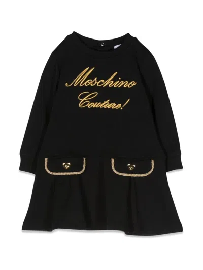 Moschino Babies' Embroidered Faux-pockets Dress In Black