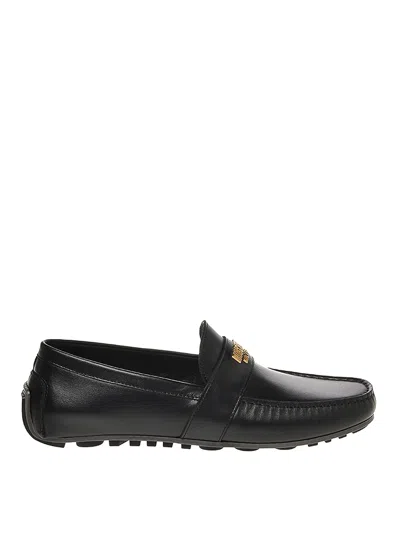 Moschino Metallic Letters Loafers In Black