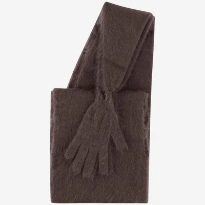 Moschino Mohair Blend Short Cape With Gloves In Brown