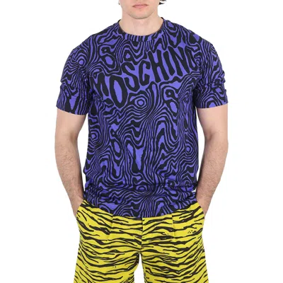 Moschino Moire-effect Print Cotton T-shirt In Purple/black