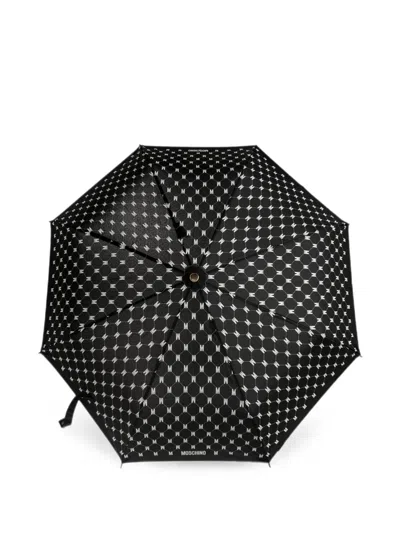 Moschino Monogram Folding Umbrella In Black