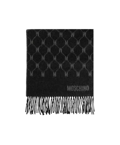 Moschino Monogram Fringed Knitted Scarf In Multi