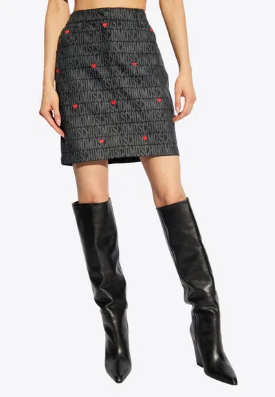 Moschino Monogram Jacquard Mini Skirt In Gray