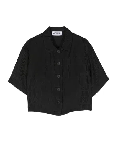 Moschino Kids' Monogram-jacquard Satin Shirt In Black