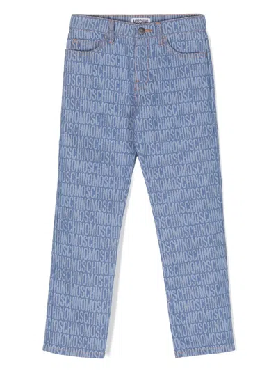 Moschino Kids' Monogram-jacquard Straight Jeans In 蓝色