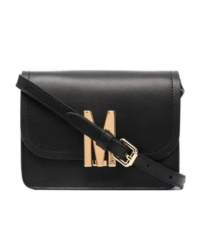 Moschino Monogram Plaque Shoulder Bag In Black