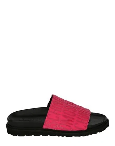 Moschino Monogram Pool Slides Woman Sandals Pink Size 7 Cotton, Polyester