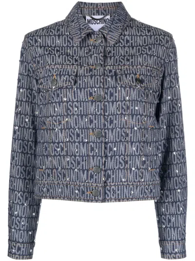 Moschino 'studded Collar' Jacket With Pockets In Blue