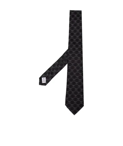 Moschino Monogram-print Silk Tie In Black
