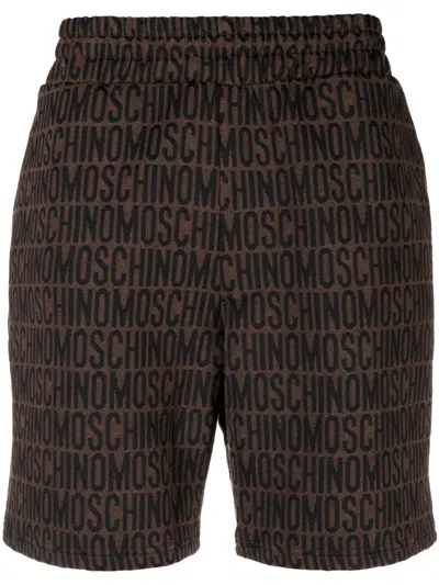 Moschino Monogram-print Track Shorts In Brown