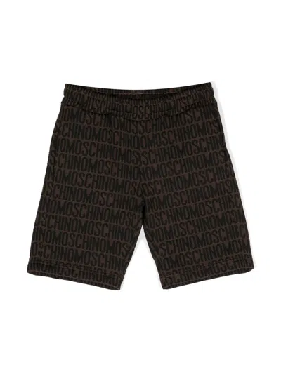 Moschino Kids' Monogram-print Track Shorts In Brown