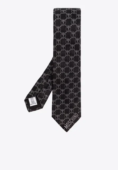 Moschino Monogram Silk Tie In Black