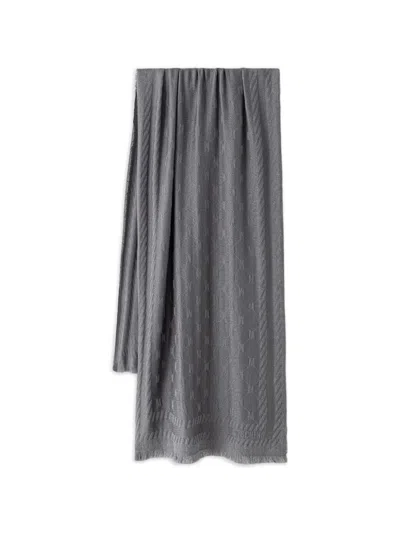 Moschino Monogram-jacquard Fringed Wool Scarf In Gray