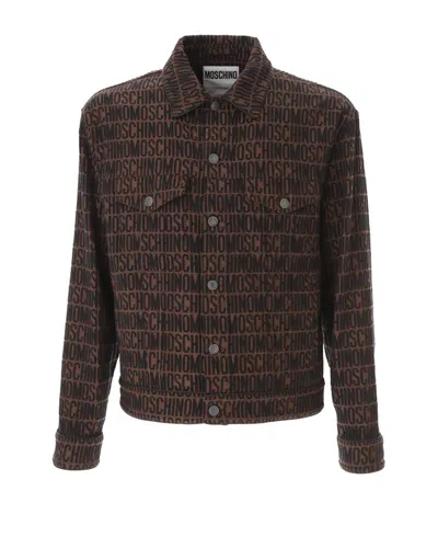 Moschino Monogrammed Buttoned Denim Jacket In Brown