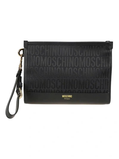 Moschino Monogrammed Clutch Bag In Black