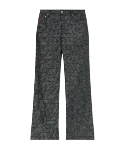 Moschino Monogram-jacquard Trousers In Grey