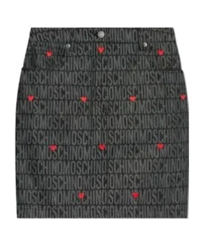 MOSCHINO MOSCHINO MONOGRAMMED HEART EMBROIDERED SKIRT