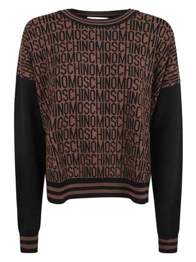 Moschino Monogrammed Intarsia Sweaters In Brown