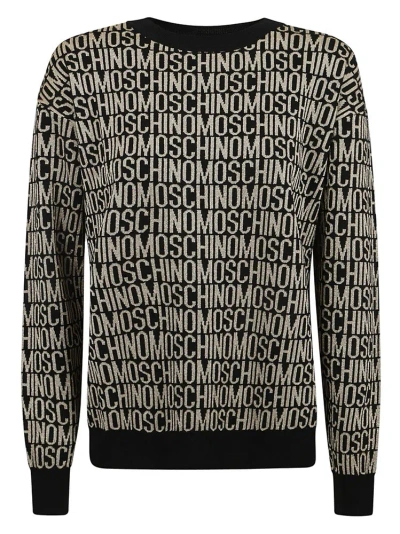Moschino Logo Knit Monogram Sweater In Gold
