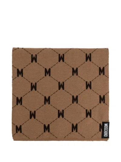 Moschino Monogram-print Scarf In Brown