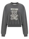 Moschino Ribbed Knitwear With Crew Neck And Graphic Print In Gray