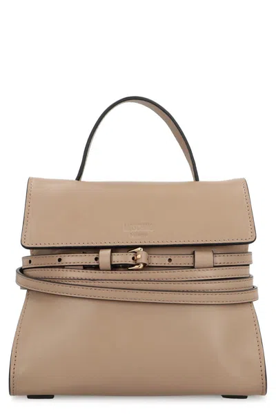 Moschino Tie Me Small Leather Handbag In Sand