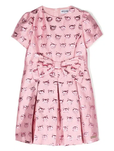 Moschino Kids' Motif-print Short-sleeve Dress In Pink