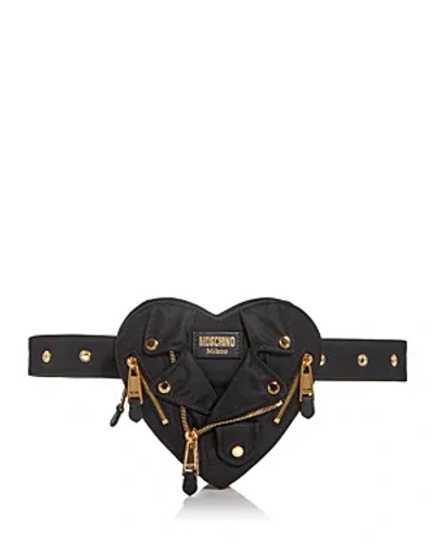 Moschino Moto Jacket Heart Satin Belt Bag In Black Multi