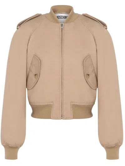 Moschino Raglan-sleeve Cropped Bomber Jacket In Beige