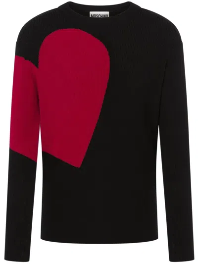 Moschino Heart-intarsia Virgin-wool Jumper In Black