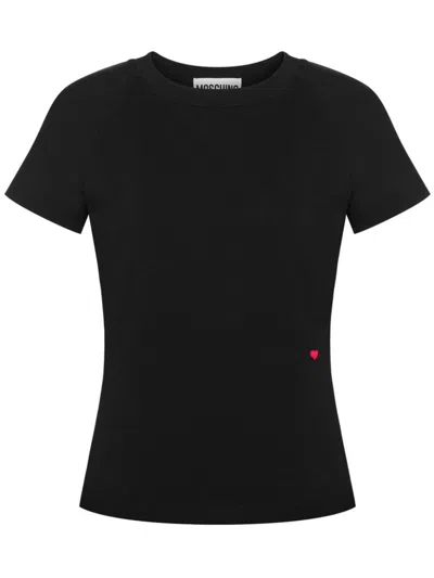 Moschino Heart Logo Round Neck Slim T-shirt In Black