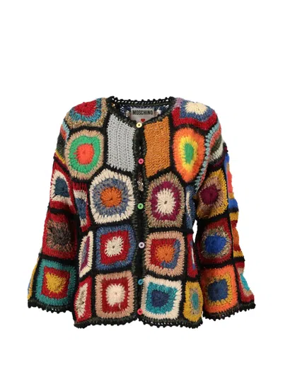 Pre-owned Moschino Multi-coloured Crochet Cardigan In Black