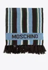 Moschino Multi Stripes Jacquard Wool Scarf In Blue