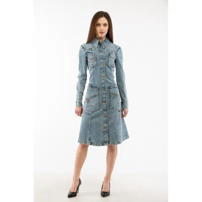 Moschino Button-up Flared-skirt Mini Dress In Blue