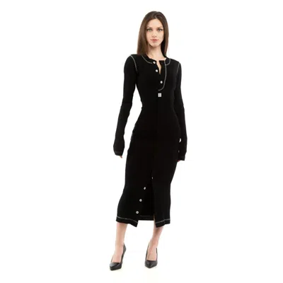 Moschino Ribbed-knit Contrast-stitch Midi Dress In Black