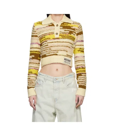 Moschino Multicolor Cropped Cotton  Nylon Pullover Polo In Nude