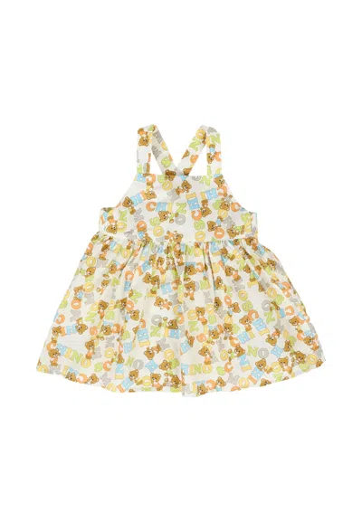 Moschino Multicolor Dress For Baby Girl With Teddy Bear In Yellow