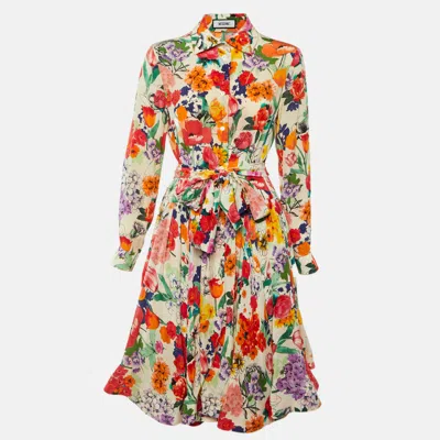 Pre-owned Moschino Multicolor Floral Print Silk Button Front Flared Dress M